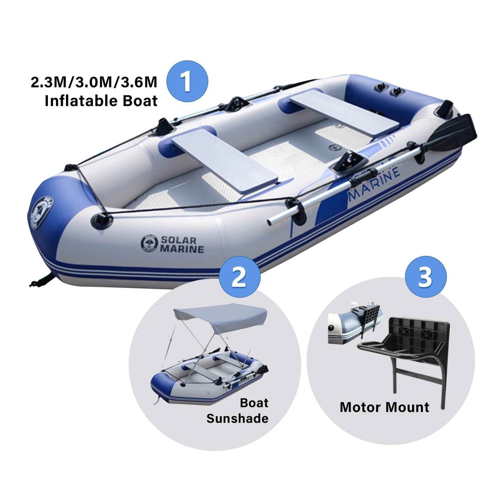 Solar Inflatable Hull Solar Marine 2.3M/3.0M/3.6M Inflatable Boat + Motor Mount + Boat Sunsh ...