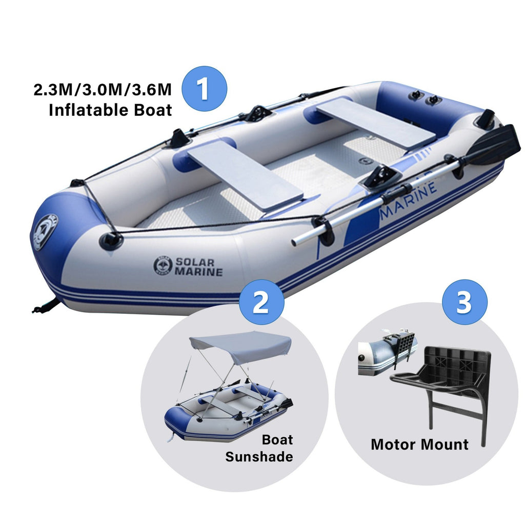 Solar Marine 2.3M/3.0M/3.6M Inflatable Boat + Motor Mount + Boat Sunsh ...
