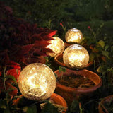 Garden Solar Lights Cracked Glass Ball Outdoor Waterproof-Solar Balls Outdoor Decorations Solar Globe Lights for Pathway Patio Yard Lawn Backyard 3 Pack