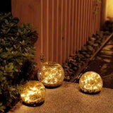 Garden Solar Lights Cracked Glass Ball Outdoor Waterproof-Solar Balls Outdoor Decorations Solar Globe Lights for Pathway Patio Yard Lawn Backyard 3 Pack