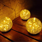 Garden Solar Lights Cracked Glass Ball Outdoor Waterproof-Solar Balls Outdoor Decorations Solar Globe Lights for Pathway Patio Yard Lawn Backyard 3 Pack