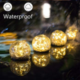 Garden Solar Lights Cracked Glass Ball Outdoor Waterproof-Solar Balls Outdoor Decorations Solar Globe Lights for Pathway Patio Yard Lawn Backyard 3 Pack