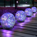 Garden Solar Lights Cracked Glass Ball Outdoor Waterproof-Solar Balls Outdoor Decorations Solar Globe Lights for Pathway Patio Yard Lawn Backyard 3 Pack