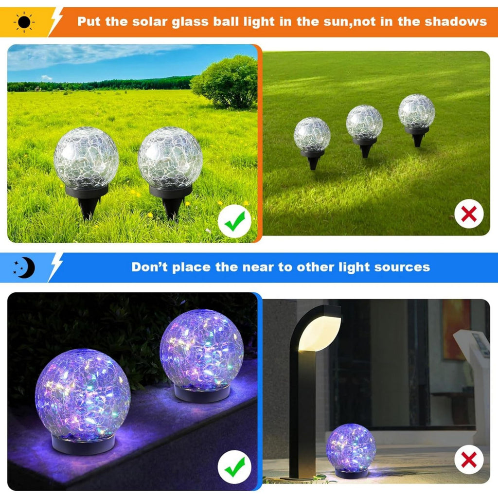 Solar Panel Ball Garden Solar Lights Cracked Glass Ball Outdoor Waterproof-Solar Balls ...