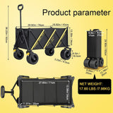 Foldable Wagons Cart, Collapsible Wagon Foldable Wagon, Heavy Duty Garden Cart, Portable Cart with Large All-Terrain for Camping, Garden, Beach, Picnics, Shopping, Outdoor Use