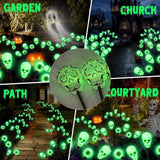 3 Pcs Solar Halloween Decorations Outdoor Scary Skull Stake Lights for Halloween Yard Haunted Graveyard Waterproof Pathway Lights Halloween Frightening Decor Lights