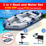 Solar Marine Inflatable Boat + 40LBS/ 66LBS/ 86LBS Electric Trolling Motor + Motor Mount 3in1 Set