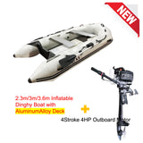 Upgraded Inflatable Assault Boat with Aluminum Alloy Deck + 4 Stroke Outboard Motor 2 in 1 Set