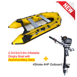 Upgraded Inflatable Assault Boat with Aluminum Alloy Deck + 4 Stroke Outboard Motor 2 in 1 Set