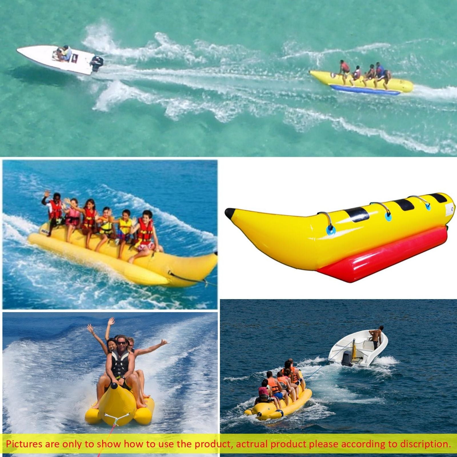 Inflatable Boat Tube 3-Person Towable Tube for Boating Inflatable Ride-on Banana Float for Water and Snow Sports
