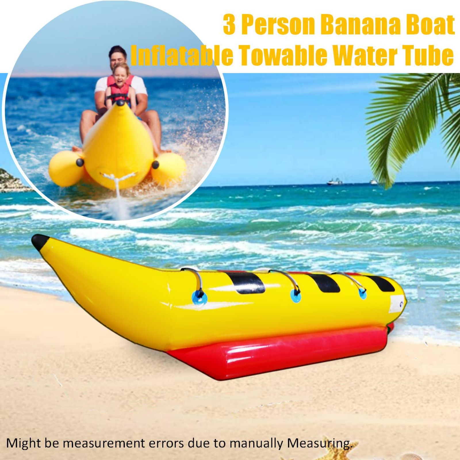 Banana Tube Ride 3-Person Inflatable Banana Boat Tube for Thrilling Water Snow Sports ...