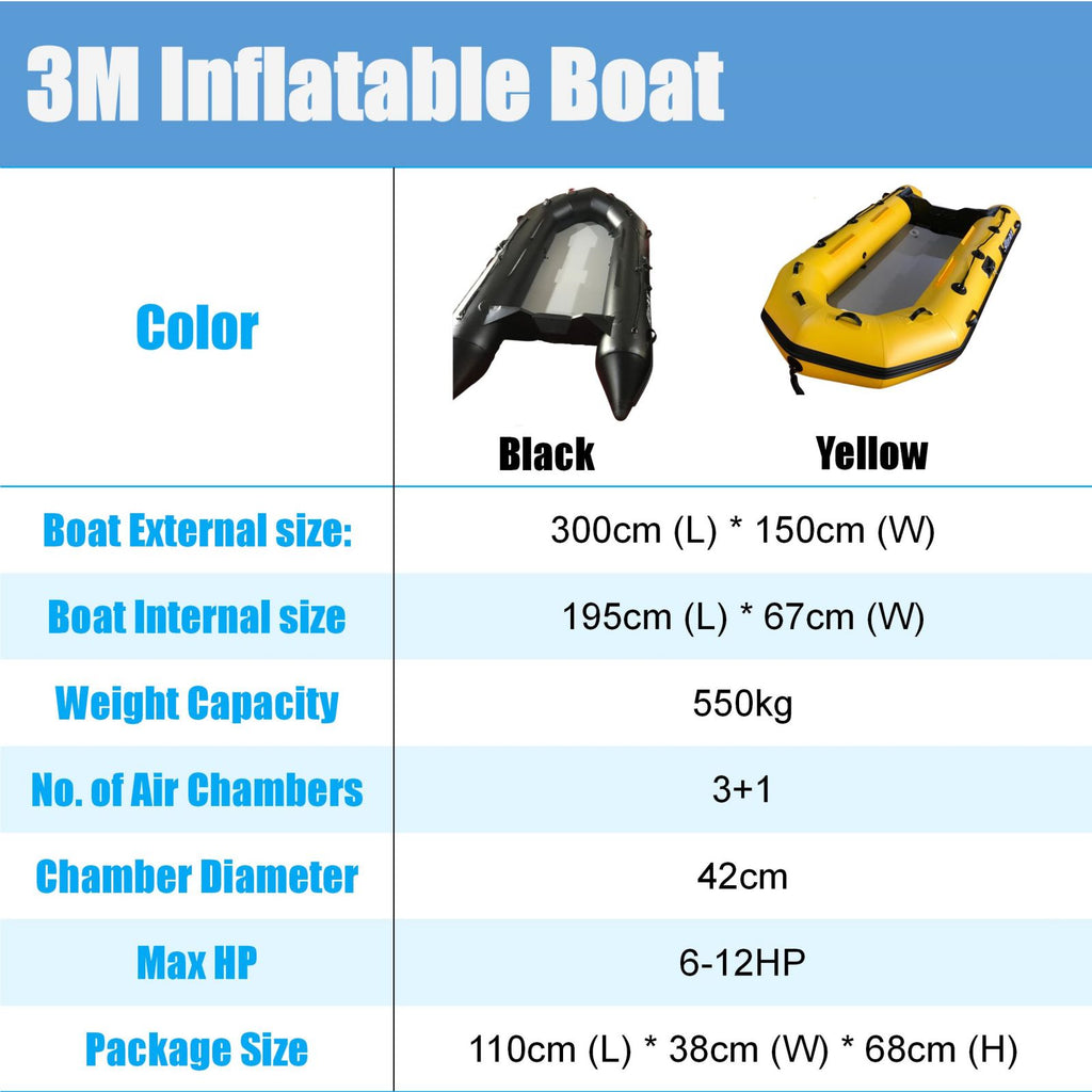 3m Inflatable Boat Versatile Inflatable Dinghy Yacht | Ideal for Fishing, Diving, and More ...